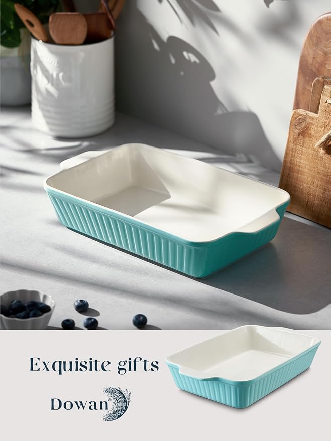 DOWAN 9x13-inch Baking Dish, Deep Casserole Dishes for Oven, Lasagna Pan Deep,135 oz Ceramic Baking Pan with Handles, Oven Safe for Baking, Home Decor Gift, Blue