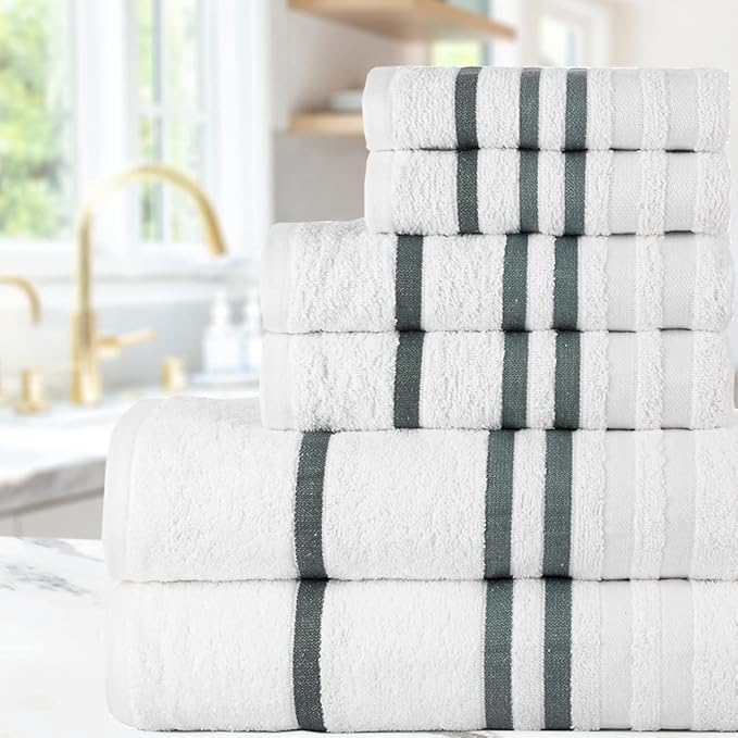 CASA COPENHAGEN Exotic Designed in Denmark 525 GSM Hotel & Spa Kitchen & Bath Set of 6 Egyptian Cotton Towels - 2 Bath Towels, 2 Hand Towels, 2 Washcloths - White