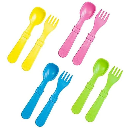 Re-Play Toddler Forks and Spoons Set - 4x4 Utensils Set for Kids - Dishwasher and Microwave Safe - Made in USA - Set of 8-5.8" x 1.2" x 0.2" - Easter