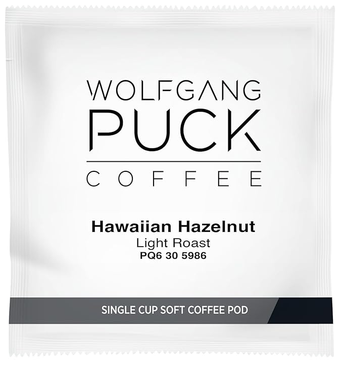 Wolfgang Puck Coffee, Hawaiian Hazelnut, 9.5 Gram Soft Pods, 18 Count (Pack of 1)