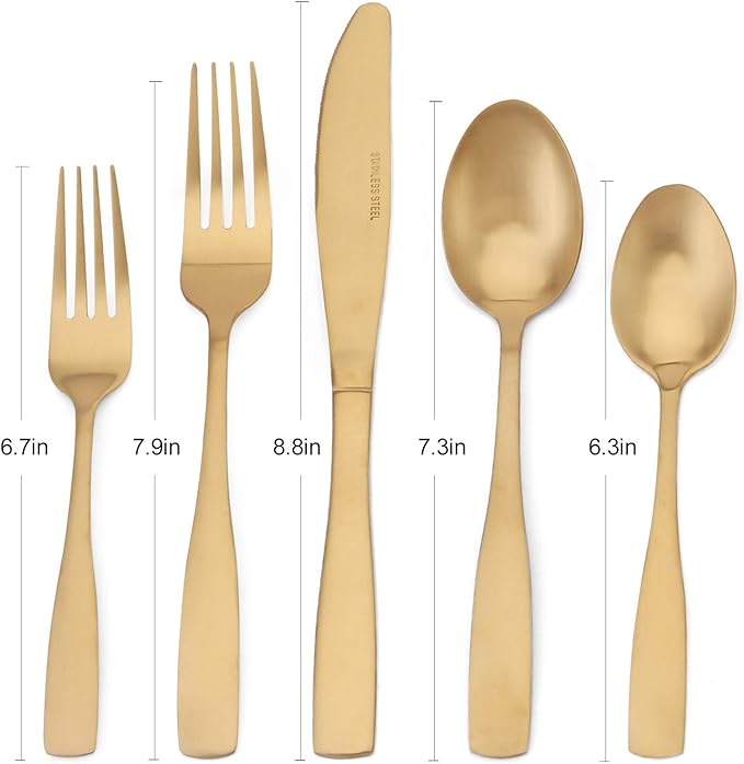 Matte Gold Silverware Set, 20-Piece Stainless Steel Flatware set, Tableware Cutlery Set Service for 4, Utensils for Kitchens, Dishwasher Safe