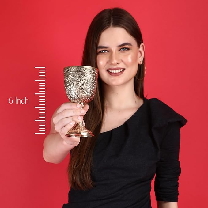 REPLICARTZ Brass Embossed Goblet of King Arthur, Medieval Decor Gothic Cup, Roman Chalice Pack of 1 (250ml)