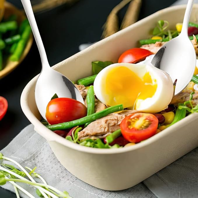 Salad Servers Stainless Steel Salad Serving Set Salad Spoon and Fork Set Kitchen Cooking Utensil Cutlery Gifts Set of 6 (Silver)