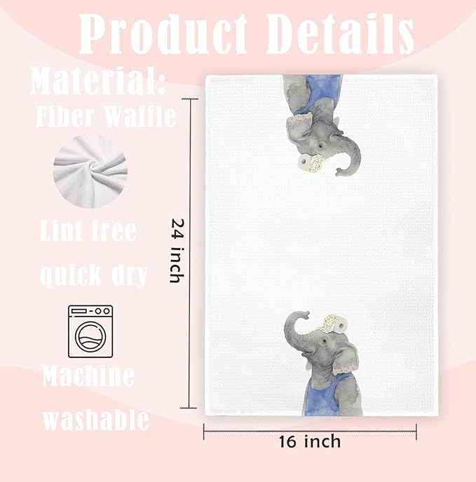 Elephant Bathroom Decor Hand Towels Set of 2, Kids Bathroom Decor, Animal Lover Gifts Decorative Funny Hand Towels for Kids Bath Room Washroom Toilet, 16x24 Inch