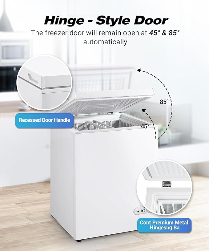 Mini Chest Freezer 3.5 Cu.Ft, Small Top Door Deep Freezer with 7 Adjustable Temperature, Removable Basket, Low Noise for Home, Apartment, Open Garage, Kitchen White