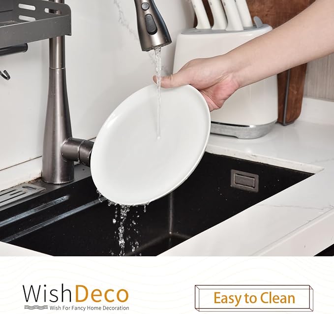 White Dinner Plates Set of 6, Porcelain Salad Plates 9 Inch, Modern Kitchen Plate, Round Serving Dishes, Microwave and Dishwasher Safe, Scratch Resistant, Smooth Glaze