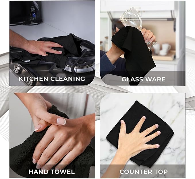 Avalon Towels Cotton Washcloths – (Pack of 24) Size 12x12 Inches, 100% Ring Spun Cotton, Soft & Absorbent Face Towels, Gym Towels, Hotel and Spa Quality, Reusable Fingertip Towels (Black)