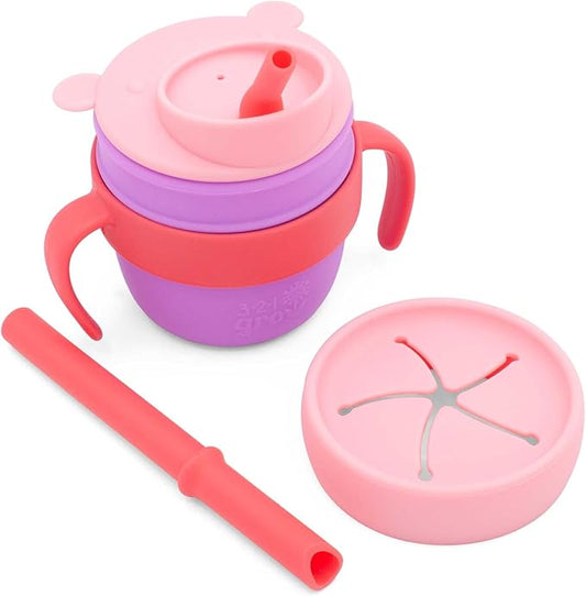 Easy Learn Drink and Snack Set – Baby + Toddler Silicone Learning Cup & Snack Set, Training Cup for Straw and Open Cup Independence – Dishwasher Safe (Plum)