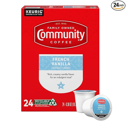 Community Coffee French Vanilla Flavored 24 Count Keurig K-Cup Coffee Pods, Medium Roast, 24 Count (Pack of 1)