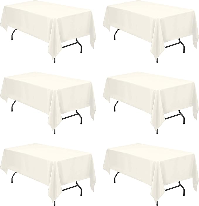 BRILLMAX 6 Pack Ivory Tablecloths for 6 Foot Rectangle Tables 60 x 102 Inch - 6ft Rectangular Bulk Linen Polyester Fabric Washable Cloth Cover for Wedding Reception Banquet Birthday Party