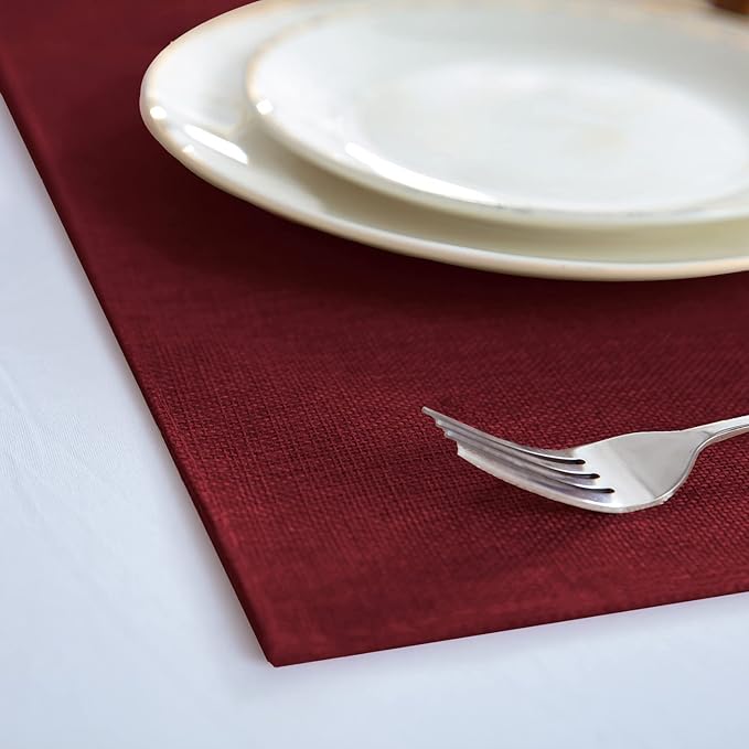 Cloth Burgundy Placemats Set of 8, Linen Type Fabric Placemats Machine Washable Heat Resistant Placemats Polyester Place Mats for Halloween, Thanksgiving and Christmas Dining Table (Burgundy)