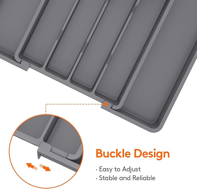 Lifewit Silverware Drawer Organizer, Expandable Utensil Tray for Kitchen, BPA Free Flatware and Cutlery Holder, Adjustable Plastic Storage for Spoons Forks Knives, 8.5"-14.1" x 12.1", Dark Gray