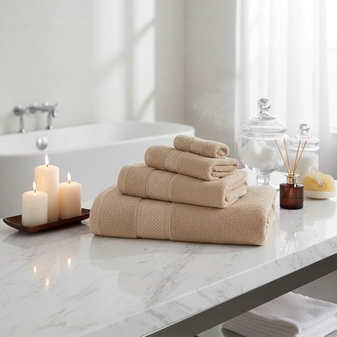 BAGNO MILANO Turkish Towels, Ultra Soft, Plush Luxury Turkih Cotton Bath Towels, Quick Dry Towel Set Made in Turkey (Sand Beige, 6 Pcs Towel Set)