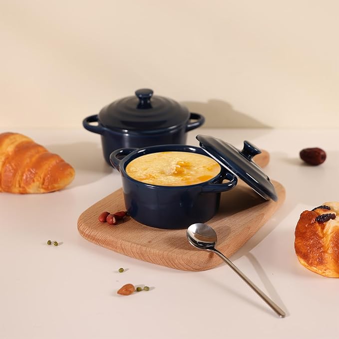 Ceramic Casserole Dish With Lid,Ceramic Mini Cocotte Set,Soup Bowls With Handles And Lids,Mini Dutch Oven Pot With Lid, Oven Safe,Set Of 4 Dutch Oven For Bread Baking