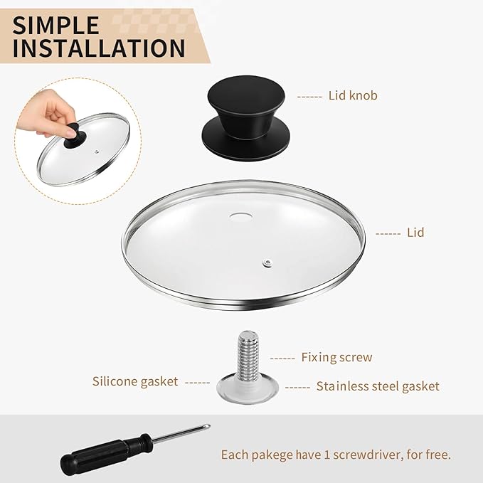 2PCS Silicone Pot Lid Knobs, Heat Resistant and Non Slip Universal Replacement Handles, Fits Slow Cookers, Pans and Cookware Lids, Includes Free Screwdriver, Dishwasher Safe