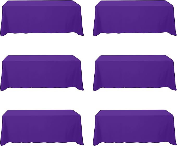 BRILLMAX 6 Pack Purple Tablecloths for 8 Foot Rectangle Tables 90 x 156 Inch - 8ft Rectangular Bulk Linen Polyester Fabric Washable Cloth Cover for Wedding Reception Banquet Birthday Party