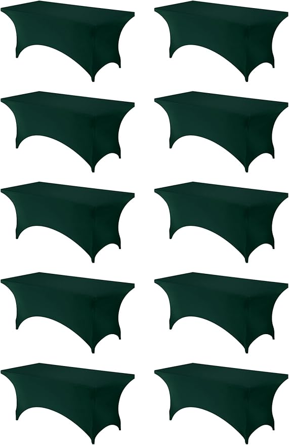 Utopia Kitchen 6FT Spandex Tablecloth [10 Pack, Hunter Green] 200 GSM Stretch, Fitted, Washable and Wrinkle Resistant Table Cloth Rectangle Cover for Trade Shows, Wedding, Parties [72Lx30Wx30H Inch]