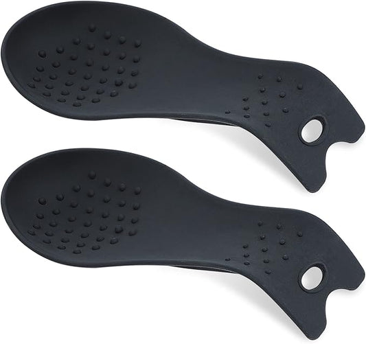 MSY BIGSUNNY Silicone Spoon Rest for Stove Top, Heat Resistant Spoon Rest, Cooking Utensils Holder for Kitchen Counter - (Set of 2, Black)