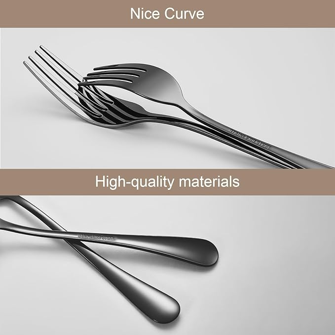 Black forks Food-Grade stainless steel dinner forks 24pcs Dishwasher Safe kitchen forks metal 8inch silverware
