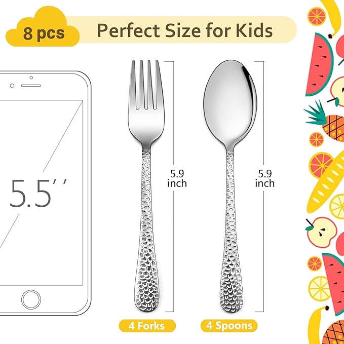 LIANYU 8-Piece Toddler Silverware Set, Includes 4 Spoons and 4 Forks for Kids, Stainless Steel Kids Utensils Children Flatware Set, Child Preschooler Cutlery Set, Dishwasher Safe