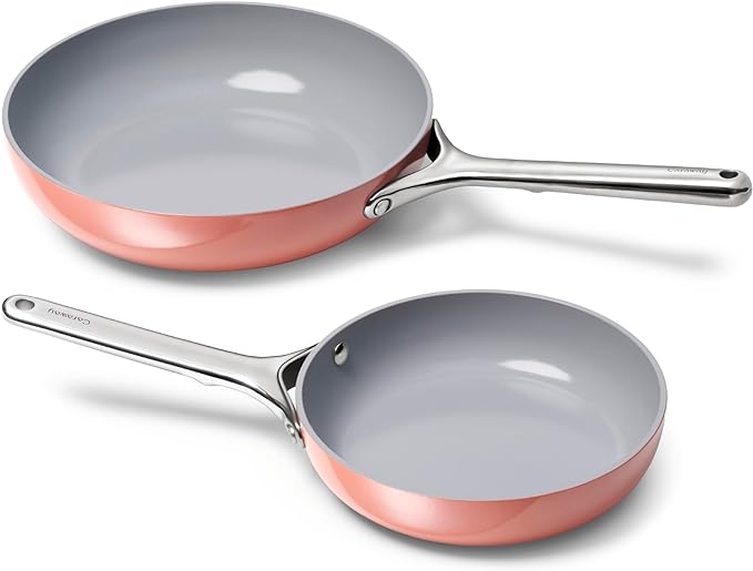 Caraway Fry Pan Duo - Nonstick Ceramic Frying Pan (8" & 10.5”) - Non Toxic, PTFE & PFOA Free - Oven Safe & Compatible with All Stovetops (Gas, Electric & Induction) - Perracotta