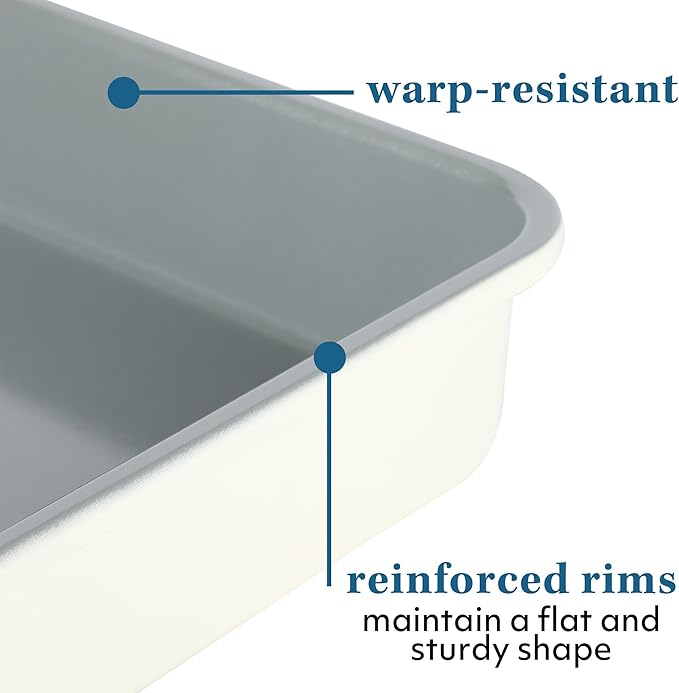 Sur La Table Kitchen Essentials Bake Sale 9 X 13 Inch PFOA, PFAS, PTFE Free Nonstick Roaster/Cake/Baking Pan - Linen White