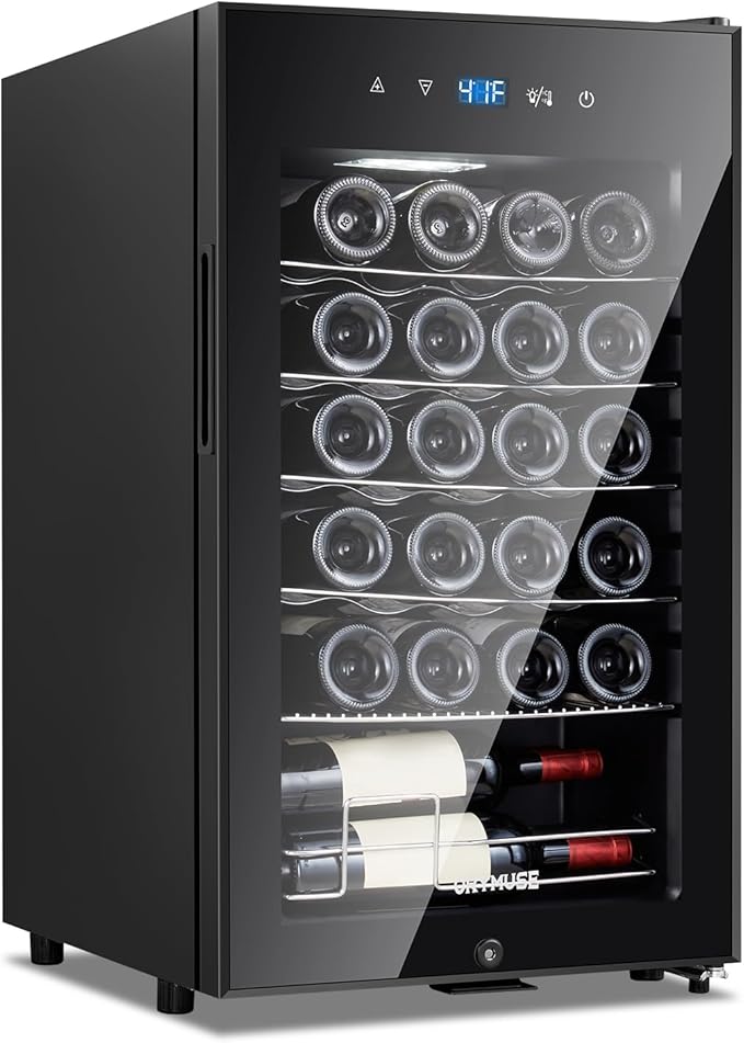 24 Bottle Wine Cooler, Freestanding Compressor Wine Fridge with Lock, Slim & Narrow Wine Refrigerator (16.9” W), 41°F–64°F Digital Temperature Control for Red, White & Champagne – Black