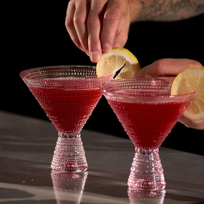 LEMONSODA Hobnail Pink/Clear Martini Glasses Vintage Cocktail Glasses (9oz) for Martini, Cocktail, Margarita, Cosmopolitan, Manhattan (Pink, Set of 2)