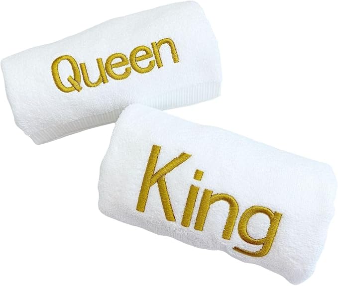 Gold Monogrammed Hand Towels for Bathroom - Luxury Hotel Quality Personalized Initial Decorative Embroidered Towel for Powder Room, Spa - GOTS Organic Certified - King and Queen