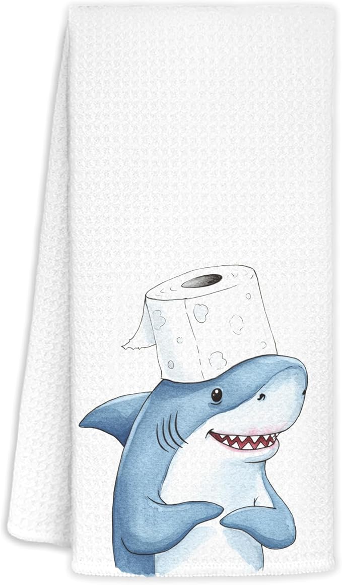 Shark Hand Towels Decorative, Funny Ocean Beach Shark Hand Towels Drying Cloth for Kids Toddler Bathroom Decor, 16x24 Inch