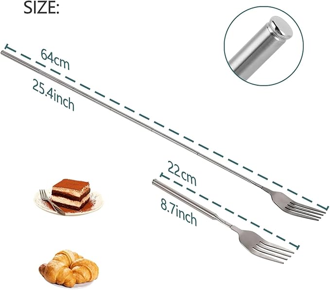 Extendable Fork,8.7 to 25.4 Inch Expandable fork prank,Expandable fork,Telescopic Fork, Stainless Steel, Extendable Handle,Long Dinner Fruit Dessert Cutlery (1, Fork)