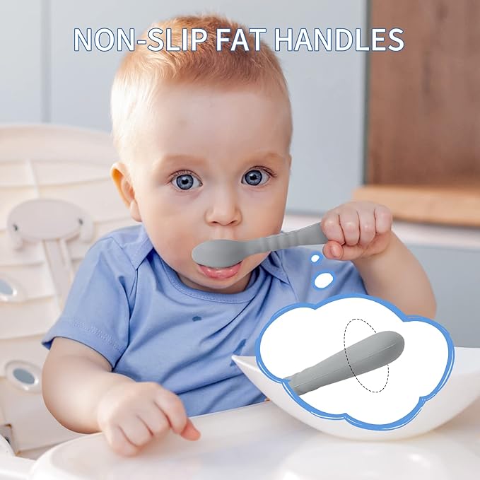ME.FAN Silicone Baby Feeding Spoons [6 Pack] - First Stage Infant Spoons, Training Spoon for Self Feeding Babies and Toddlers