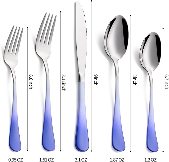 20-Pieces Color Silverware Sets for 4,Blue and white Handle Stainless Steel Cutlery Set, Include Forks Spoons and Knives Set, Dishwasher Safe Utensil Sets for Home Restaurant