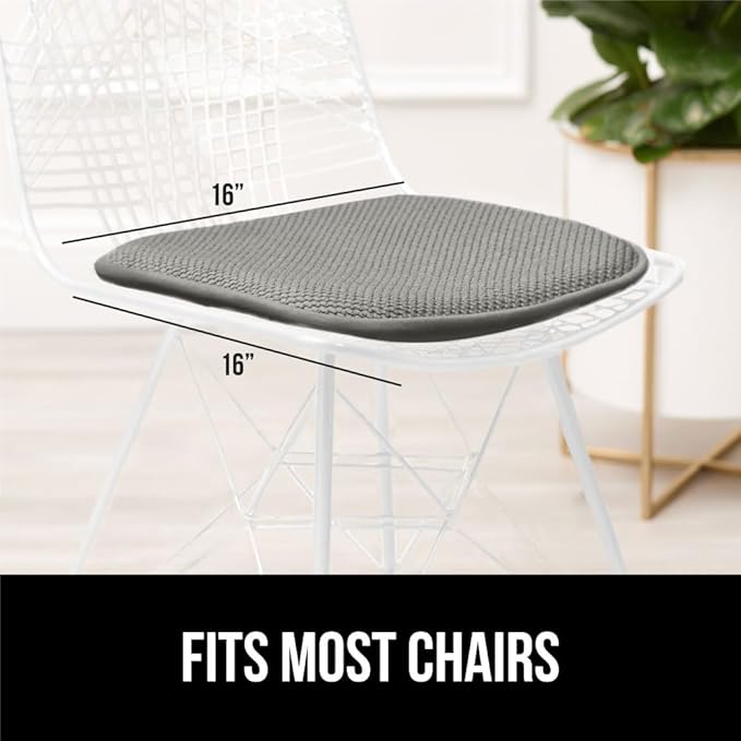 GORILLA GRIP Slip Resistant Chair Cushions, No Ties Required, Memory Foam Pads for Dining Room, Kitchen Table, Office, Rocking Chairs, Plush Seat Cover Cushion Pad, Home Decor, Set of 4, 16x16, Gray