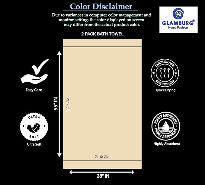 GLAMBURG 100% Cotton 2 Pack Oversized Bath Towel Set 28x55 Inches, Ultra Soft Highly Absorbant Compact Quickdry & Lightweight Large Bath Towels, Ideal for Gym Travel Camp Pool - Chocolate Brown