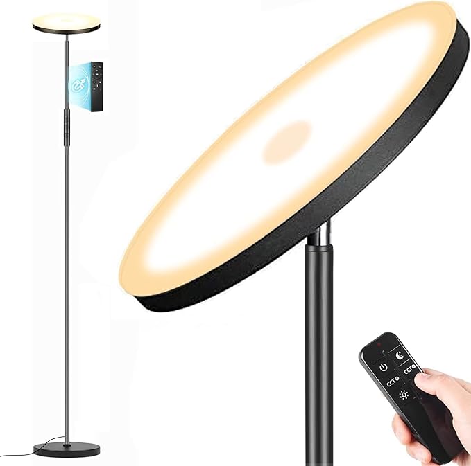 Upgraded Torchiere Floor Lamp,36W 3600LM Super Bright LED Floor Lamp for Living Room Bedroom Office, Dimmable Modern Standing Tall Lamp with Remote & Touch Control