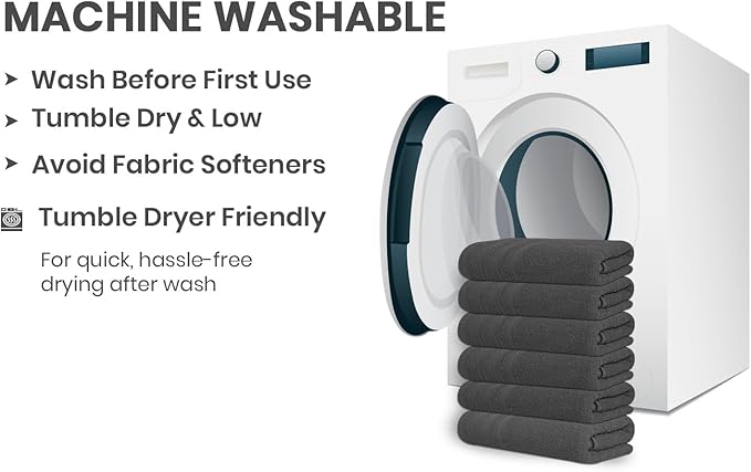 Large Bath Towels Set of 6 – 24" x 50" – 100% Cotton Terry – Durable, Soft & Quick Dry – Grey Multipurpose Towels for Bathroom, Gym, Spa, Pool & Daily Use