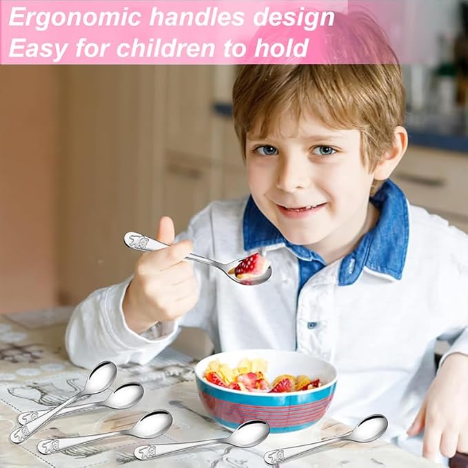 Jeffbaubl 24 Piece Kids Spoons, 6.5 inch Stainless Steel Toddler Spoons, Metal Children Spoon Flatware, Baby Spoon for Self Feeding, Child and Toddler Safe Silverware Kids Utensils, Dishwasher Safe
