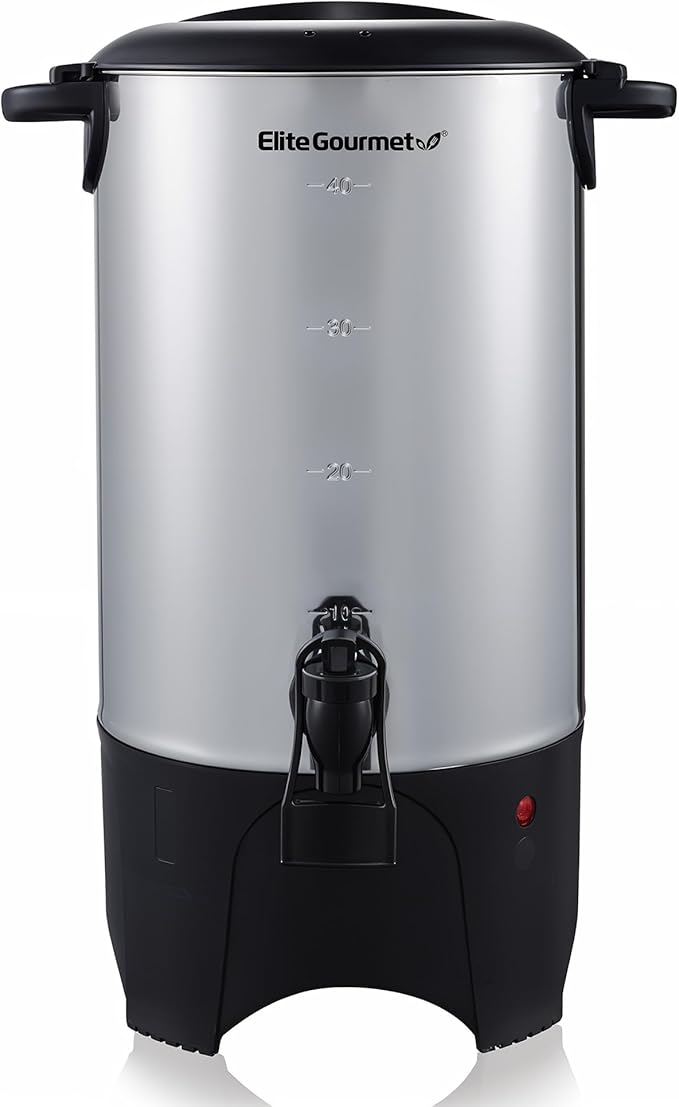 Elite Gourmet CCM040 Stainless Steel 40 Cup Coffee Urn Removable Filter For Easy Cleanup, Two Way Dispenser with Cool-Touch Handles Electric Coffee Maker Urn, Stainless Steel