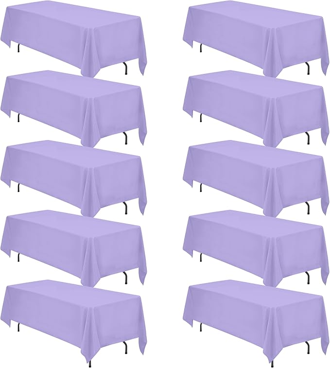 BRILLMAX 10 Pack Lavender Tablecloths 70 x 120 Inch for 6ft or 8ft Rectangle Tables - Rectangular Bulk Linen Polyester Fabric Washable Cloth Cover for Wedding Reception Banquet Birthday Party