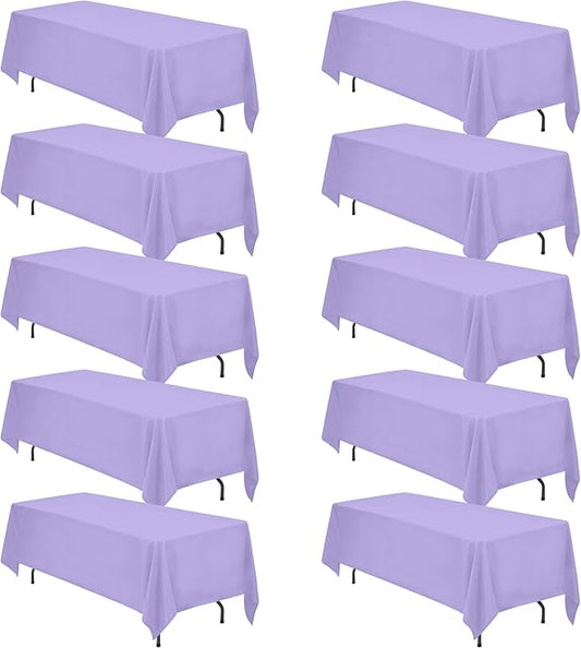 BRILLMAX 10 Pack Lavender Tablecloths 70 x 120 Inch for 6ft or 8ft Rectangle Tables - Rectangular Bulk Linen Polyester Fabric Washable Cloth Cover for Wedding Reception Banquet Birthday Party