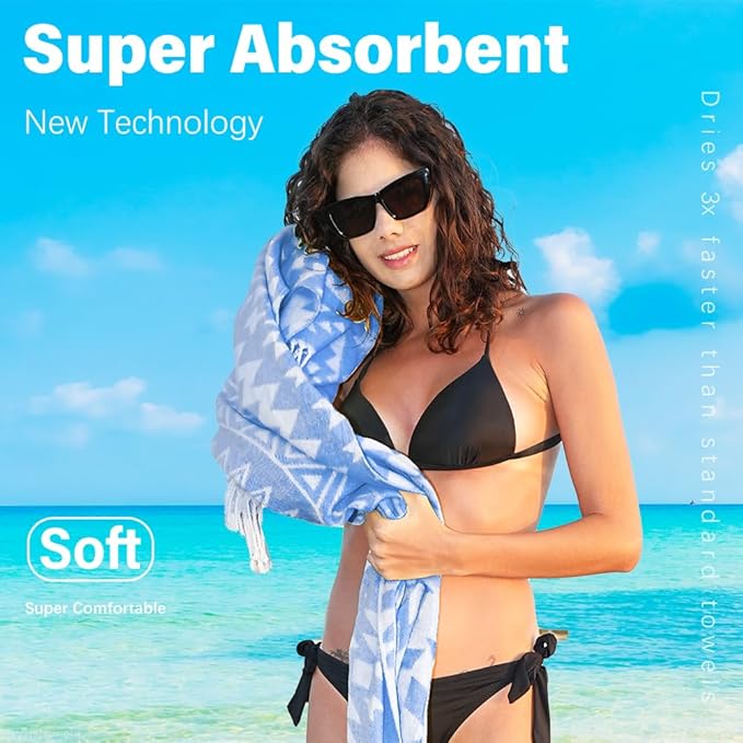 2 Pack Turkish Beach Towel Quick Dry Absorbent Cotton Lightweight Thin Bathroom Bath Pool Swim Towels Extra Large Oversized Sand Free Beach Accessories Essentials Stuff Cloud Adults Gift