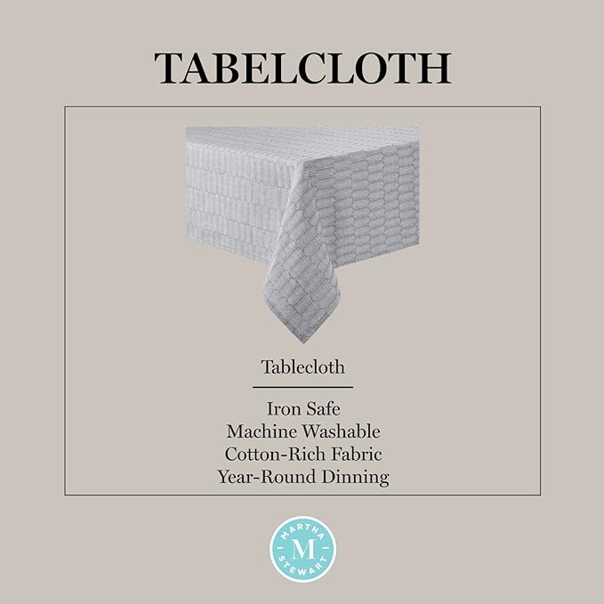 Martha Stewart Honeycomb Modern Farmhouse Tablecloth, Charcoal Grey, 60"x120"