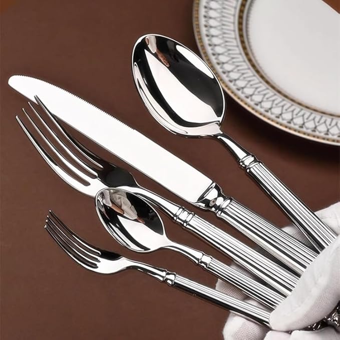 Silverware Set for 4 Morden Flatware Set 16 Pieces 18/10 Stainless Steel Unique Roman Column Handle Cutlery Utensil Sets for Home Restaurant Dishwasher Safe Tableware Set