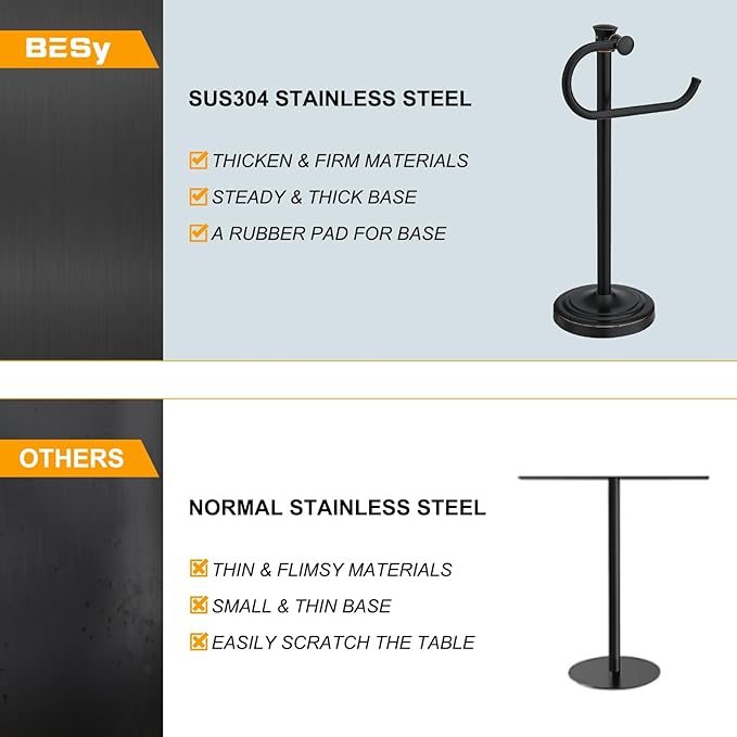 BESy 17 Inch Oil Rubbed Bronze Stand Towel Bar Hanger Hand Towel Bar Bathroom Vanity Countertop Towel Holder Free Standing Stainless Steel Towel Ring Hardware Accessories Towel Rack