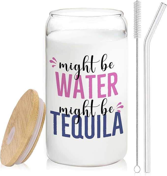Funny Might Be Tequila glasses cup Gifts for Cocktail Lovers, Tequila Lime drinking jar for Women Men 14oz,