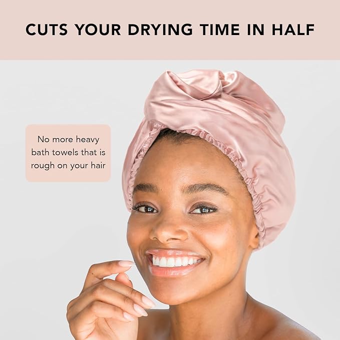 Kitsch Satin Microfiber Hair Towel Wrap for Women - Super Absorbent, Quick Dry, Anti-Frizz - for Long and Short Hairs, Turbans for Women, Wet and Curly Hair Wrap - Blush