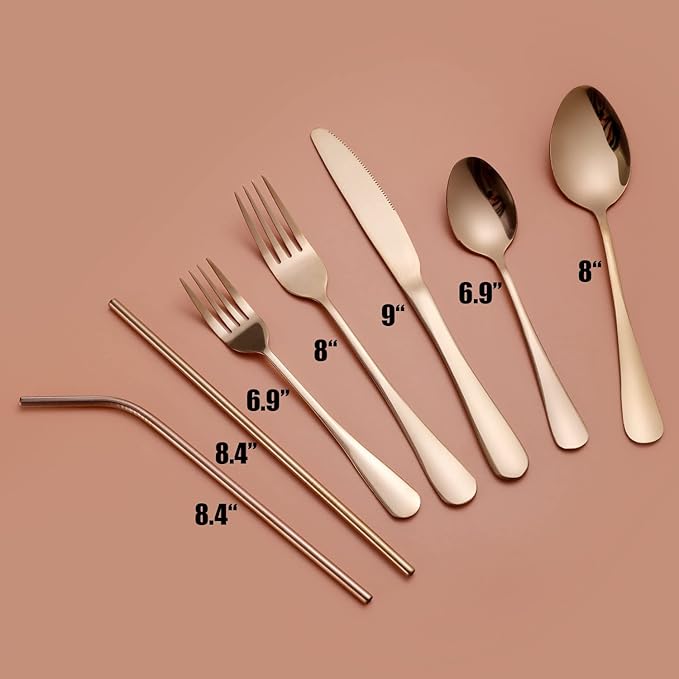 56 Pieces Mirror Rose Gold Silverware Service for 8 Flatware Set Stainless Steel Utensils Cutlery Set Dishwasher Safe