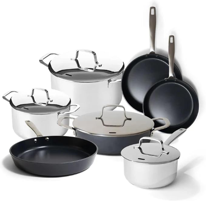 Alva Maestro Cookware Set 11-Piece Set - Stainless Steel Pots and Nonstick Ceramic Frying Pans - Oven Safe, Easy to Clean and Made without PFAS, PFOA & PTFE - Induction and All Stovetop Compatible