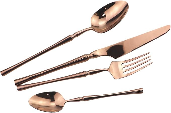 Gugrida 20 piece Copper Flatware Set 304 Stainless Steel Fork Spoon Cutlery Luxury Mirror Polished Silverware, Dishwasher Safe, Service for 4